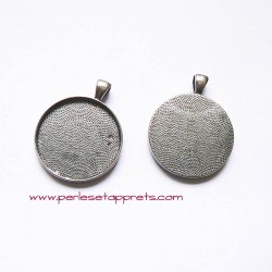 Pendentif rond 32mm argent noirci à décorer, pour bijoux, perles et apprêts