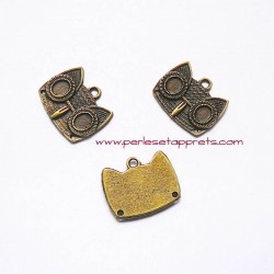 Pendentif tête hibou chouette 20mm bronze laiton, à décorer, perles et apprêts