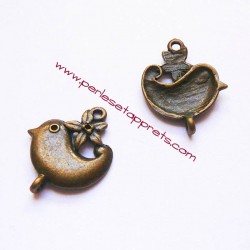 Lot 8 breloques oiseau en laiton bronze 2mm, pour bijoux, perles et apprêts