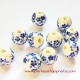 Perle ronde céramique blanche fleur bleue 12mm pour bijoux, perles et apprêts