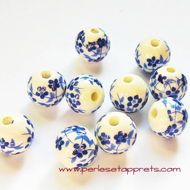 20 Perles En Céramique Porcelaine 6mm Bleu Lavande Irisé Pastel - Lot Pour Création De Bijoux