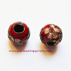 Perle ronde cloisonnée rouge 10mm