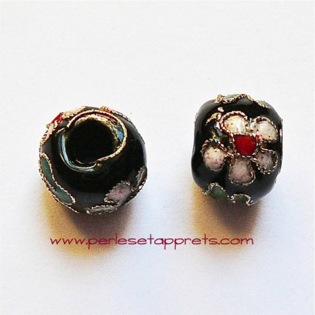 Perle ronde cloisonnée noire 10mm