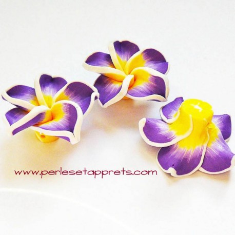 Perle fleur violet jaune 35mm, cabochon en fimo pâte polymère, pour bijoux, perles et apprêts