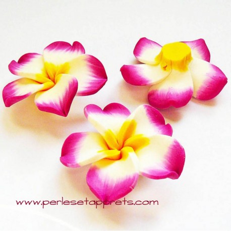 Perle fleur rose fuchsia 40mm, cabochon en fimo, pâte polymère pour bijoux, perles et apprêts
