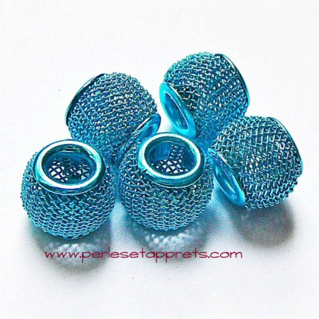 Perle en métal gros trou bleue 12mm