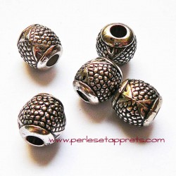 Perle en métal gros trou argentée ovale 14mm