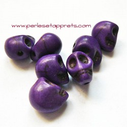 Tête de mort, skull, howlite violet 10mm, pour bijoux, perles et apprêts