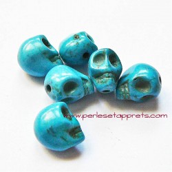 Tête de mort, skull, howlite bleu 10mm, pour bijoux, perles et apprêts