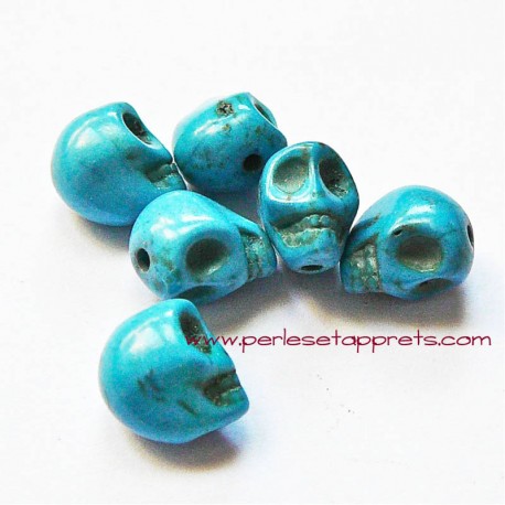 Tête de mort, skull, howlite bleu 10mm, pour bijoux, perles et apprêts