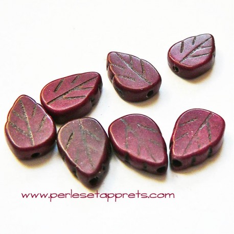 Perle feuille howlite prune bordeaux 13mm, pour bijoux, perles et apprêts