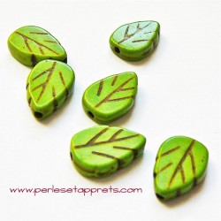 Perle feuille howlite vert 13mm, pour bijoux, perles et apprêts