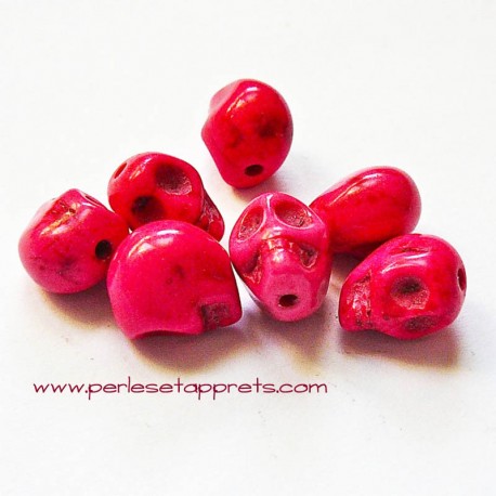 Tête de mort, skull, howlite rose 10mm, pour bijoux, perles et apprêts