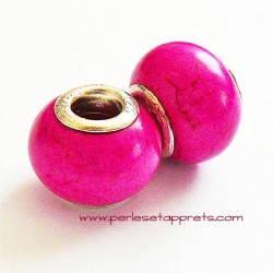 Perle en howlite gros trou fuchsia 14mm