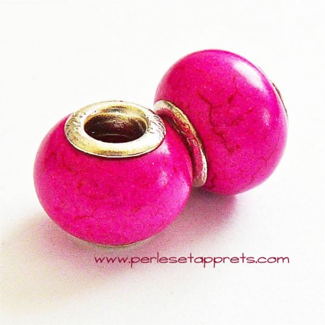 Perle en howlite gros trou fuchsia 14mm