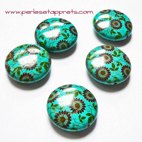 Perle en turquoise ronde petite fleur 25mm pour bijoux, perles et apprêts