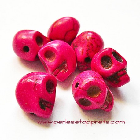 Tête de mort, skull, howlite rose fuchsia 10mm, pour bijoux, perles et apprêts