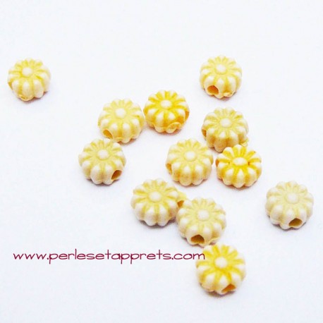 Perle synthétique fleur jaune 6mm pour bijoux, perles et apprêts