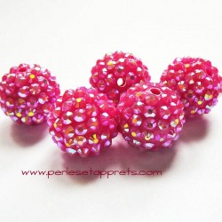 Perle shamballa ronde rose strass 18mm pour bijoux, bracelet, perles et apprêts