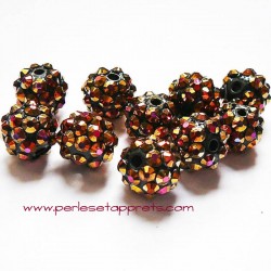Perle shamballa ronde noir or strass 12mm, pour bijoux, bracelet, perles et apprêts
