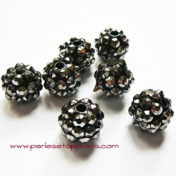 Perle shamballa ronde noir argent strass 12mm, pour bijoux, bracelet, perles et apprêts
