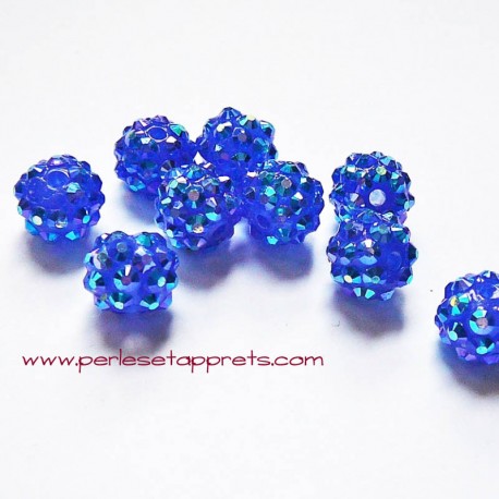 Perle shamballa ronde bleu strass 12mm, pour bijoux, bracelet, perles et apprêts