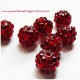 Perle shamballa ronde rouge strass 12mm pour bijoux, bracelet, perles et apprêts