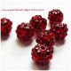 Lot 6 Perle shamballa 12mm rouge strass