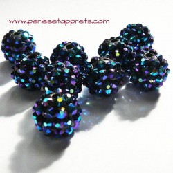 Perle shamballa 14mm noir strass bleu