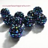 Lot 6 Perle shamballa 14mm noir strass bleu