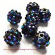 Perle shamballa ronde noir bleu strass 12mm pour bijoux, bracelet, perles et apprêts