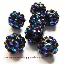 Perle shamballa 12mm noir strass bleu