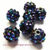 Lot 15 Perle shamballa 12mm noir strass bleu