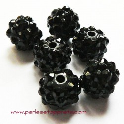 Perle shamballa ronde noir 12mm pour bijoux, bracelet, perles et apprêts