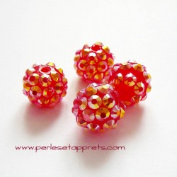 Perle shamballa 10mm rouge strass or