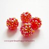 Lot 10 Perle shamballa 10mm rouge strass or