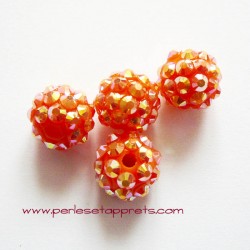 Perle shamballa ronde orange strass 10mm pour bijoux, bracelet, perles et apprêts