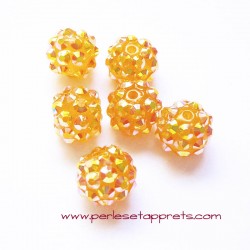 Perle shamballa ronde jaune strass 12mm pour bijoux, bracelet, perles et apprêts
