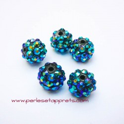 Perle shamballa 12mm noir strass bleu vert pour bijoux, bracelet, perles et apprêts