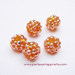 Perle shamballa 12mm mandarine strass pour bijoux, bracelet, perles et apprêts
