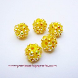 Perle shamballa 12mm jaune citron strass