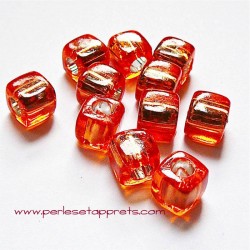 Perle synthétique cube orange 8mm pour bijoux, perles et apprêts