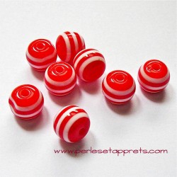 Perle synthétique ronde rouge blanc 10mm, pour bijoux, perles et apprêts