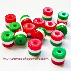 Perle synthétique cylindrique rouge blanc vert 6mm pour bijoux, perles et apprêts