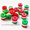 Lot 19 Perle cylindrique 6mm rouge blanc vert