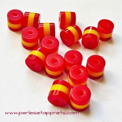 Perle synthétique cylindrique rouge jaune 6mm pour bijoux, perles et apprêts