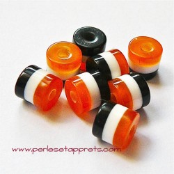 Perle synthétique cylindrique orange blanc noir 6mm pour bijoux, perles et apprêts