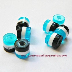 Perle synthétique cylindrique bleu blanc noir 6mm pour bijoux, perles et apprêts