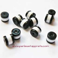 Perle synthétique cylindrique noir blanc 6mm pour bijoux, perles et apprêts