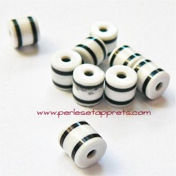 Perle synthétique cylindrique blanc noir blanc 6mm pour bijoux, perles et apprêts